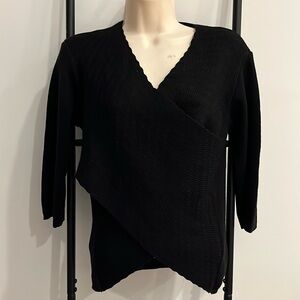Purely Merino Surplice V-neck Criss Cross Black Sweater Knit Women Size XL